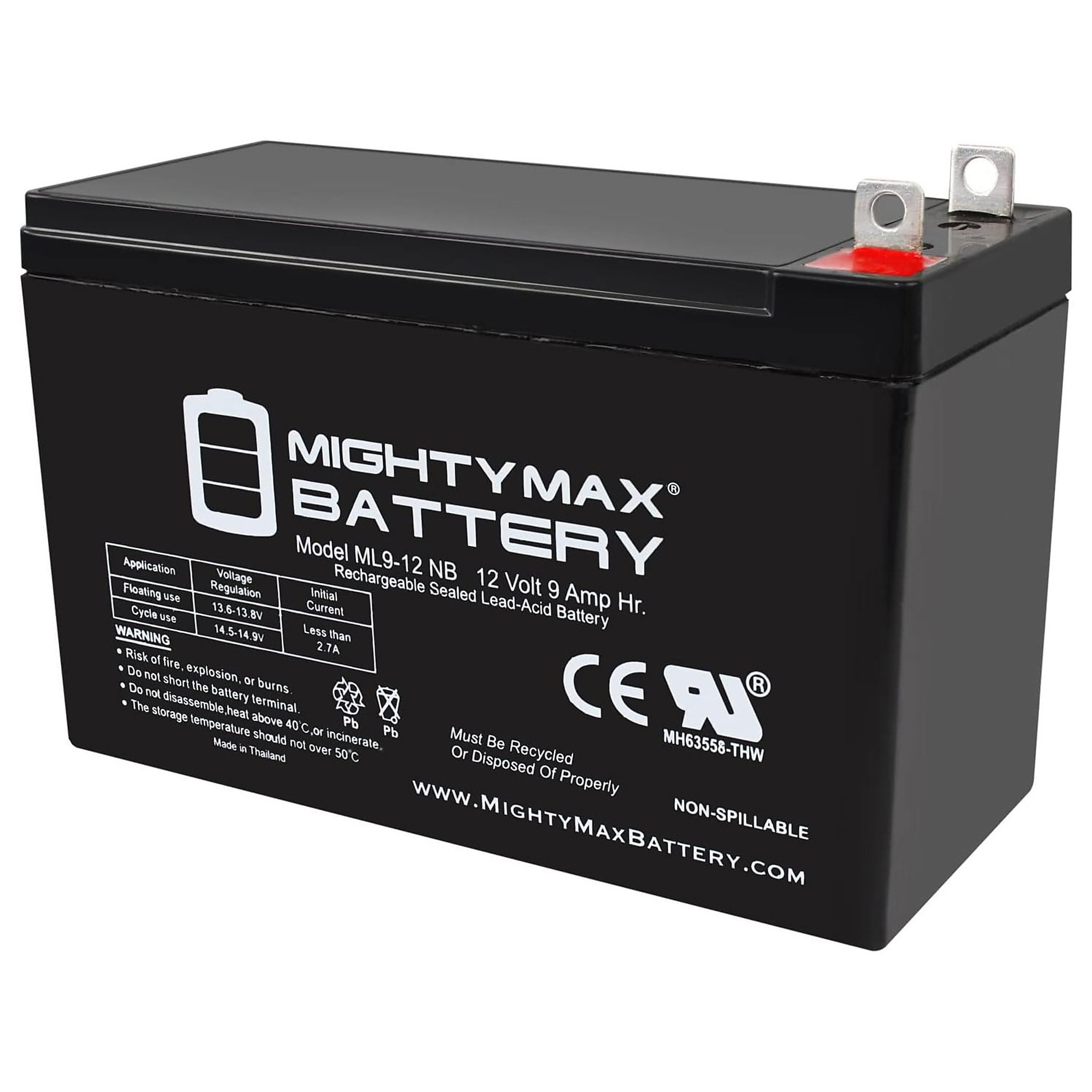 Mighty Max Battery — 12 Volt, 9Ah, SLA, NB Terminal, 6 Pack, Model# MAX3973469